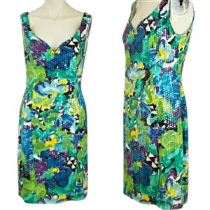 A.J. Bari Vintage 80s Sequins Floral Vibrant Greens Dress Sz 6/8